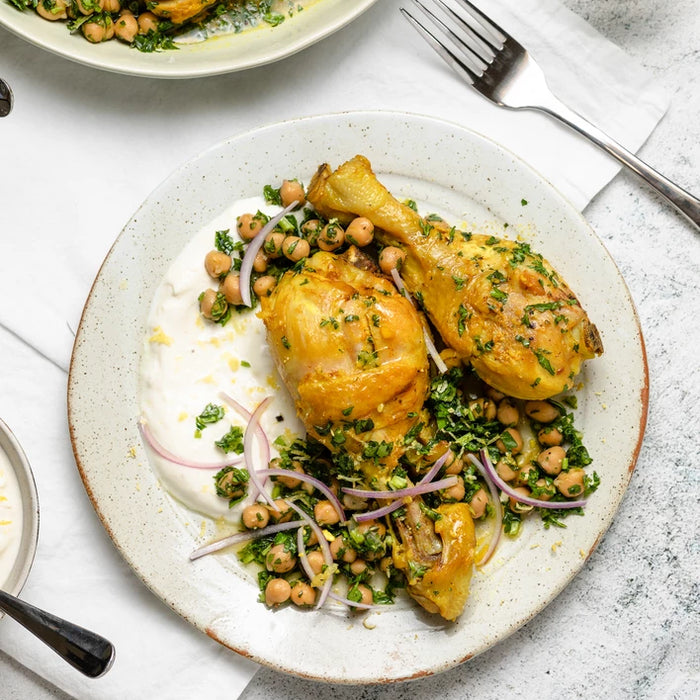 Yoghurt Braised Chicken with Chickpea Salad