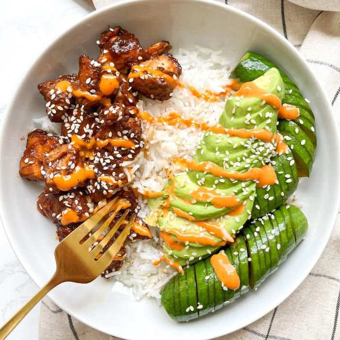 Salmon Rice Bowl with Asian Cucumbers