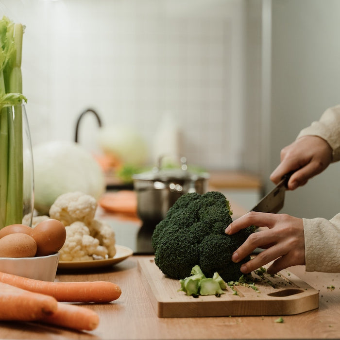 chopping broccoli